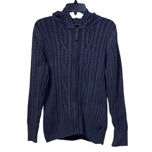 Vintage Lands End Chunky Cable Knit Full Zip Cardigan Jacket Hoodie Large Preppy